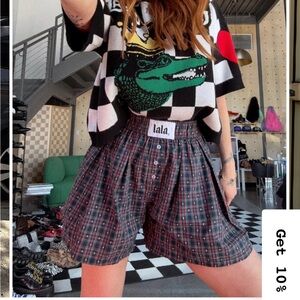 Dressed in LALA High Waist Plaid Shorts - Black and Red